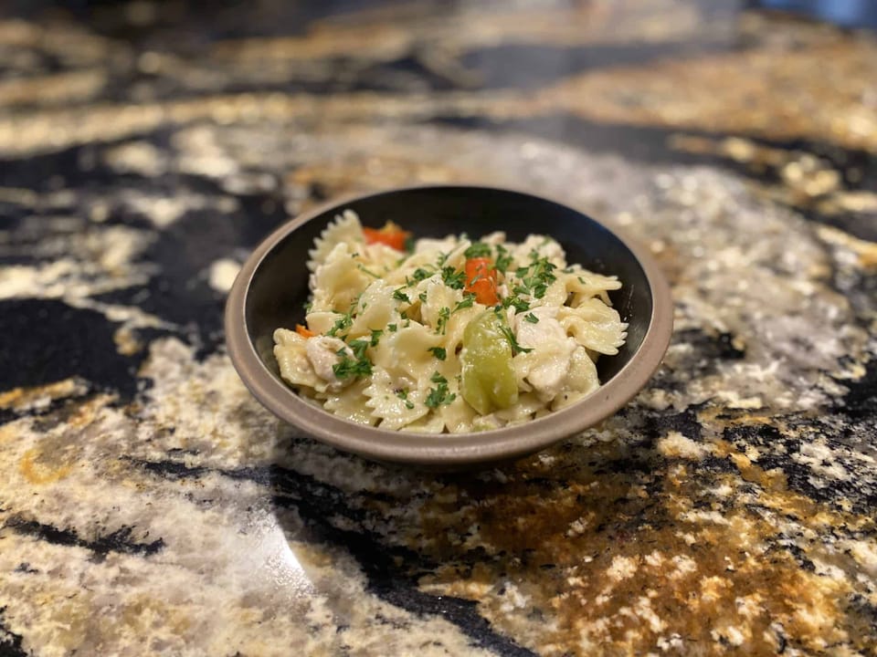 Garlic Parmesan Chicken with Bow Tie Pasta